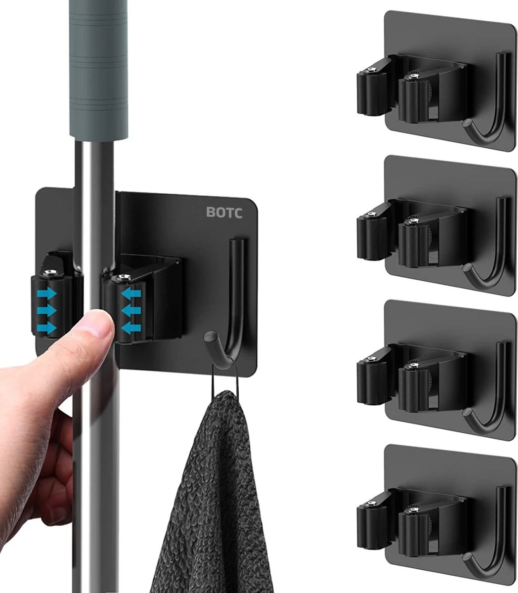 BOTC Bezemhouder - 4 Stuks - RVS - Bezem Ophangsysteem - Bezem Houder - Tuingereedschap - Zwart 1 BOTC Bezemhouder - 4 Stuks - RVS - Bezem Ophangsysteem - Bezem Houder - Tuingereedschap - Zwart
