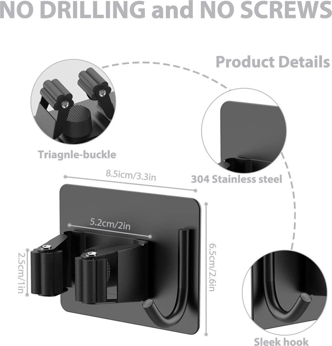 BOTC Bezemhouder - 4 Stuks - RVS - Bezem Ophangsysteem - Bezem Houder - Tuingereedschap - Zwart 7 BOTC Bezemhouder - 4 Stuks - RVS - Bezem Ophangsysteem - Bezem Houder - Tuingereedschap - Zwart - Afbeelding 7