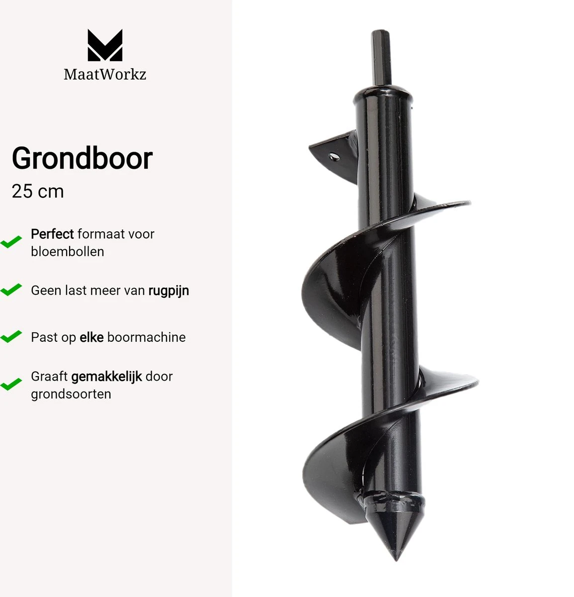 MaatWorkz - Grondboor - 25 CM - Boormachine - Bollenplanter - Moestuin - Palenboor - Boor - Tuin 2 MaatWorkz - Grondboor - 25 CM - Boormachine - Bollenplanter - Moestuin - Palenboor - Boor - Tuin - Afbeelding 2