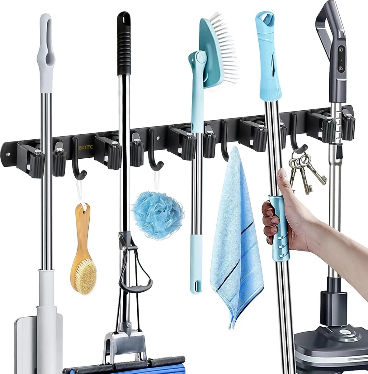 BOTC Bezemhouder - 5 Houders 6 Haken - Gereedschapshouder - Zeflklevend - Bezem Ophangsysteem - Ophanghaken - Tuingereedschap 1 BOTC Bezemhouder - 5 Houders 6 Haken - Gereedschapshouder - Zeflklevend - Bezem Ophangsysteem - Ophanghaken - Tuingereedschap