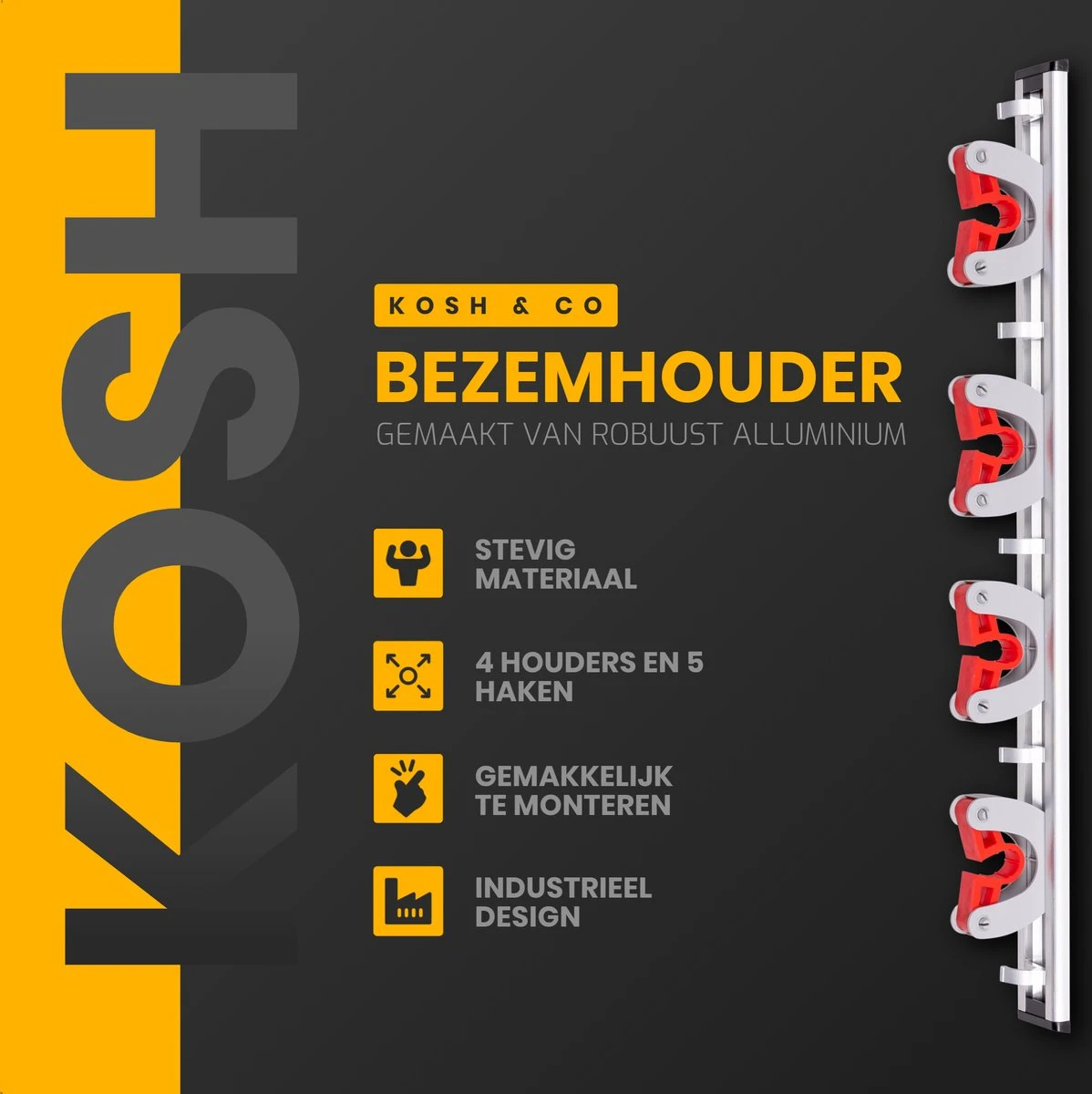 Merkloos Stevige Bezemhouder - Aluminium - Ophangsysteem Bezem - 5 Haken & 4 Houders - Gereedschaphouder - Opbergsysteem 4 Merkloos Stevige Bezemhouder - Aluminium - Ophangsysteem Bezem - 5 Haken & 4 Houders - Gereedschaphouder - Opbergsysteem - Afbeelding 4