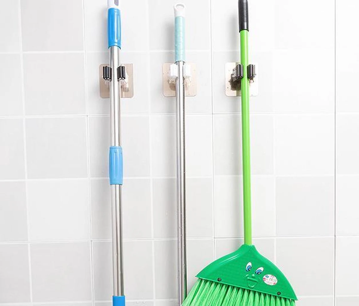 Bezem Houder - Zelfklevend - Zilverkleurig 5 Bezem Houder - Zelfklevend - Zilverkleurig - Afbeelding 5