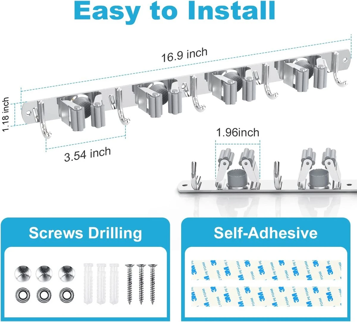 BOTC Bezemhouder - 5 Houders 6 Haken Bezem Ophangsysteem - Zeflklevend - Opbergsysteem - Ophanghaken - Tuingereedschap - Gereedschap Opbergen 5 BOTC Bezemhouder - 5 Houders 6 Haken Bezem Ophangsysteem - Zeflklevend - Opbergsysteem - Ophanghaken - Tuingereedschap - Gereedschap Opbergen - Afbeelding 5