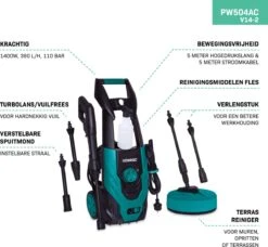 VONROC Hogedrukreiniger V14-2 - 1400W – 110 Bar – 390 L/h – Incl. 5m Slang, Reinigingsmiddelen Flesje, Terrasreiniger En Meer 10 VONROC Hogedrukreiniger V14-2 - 1400W – 110 Bar – 390 L/h – Incl. 5m Slang, Reinigingsmiddelen Flesje, Terrasreiniger En Meer -Tuingereedschaps Winkel 1200x1110