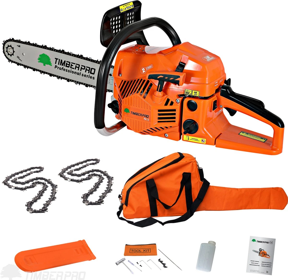 TIMBERPRO - Kettingzaag – Benzine - 62 Cc - Zwaardlengte 50 Cm - Transportzak - 2e Ketting 4 TIMBERPRO - Kettingzaag – Benzine - 62 Cc - Zwaardlengte 50 Cm - Transportzak - 2e Ketting - Afbeelding 4