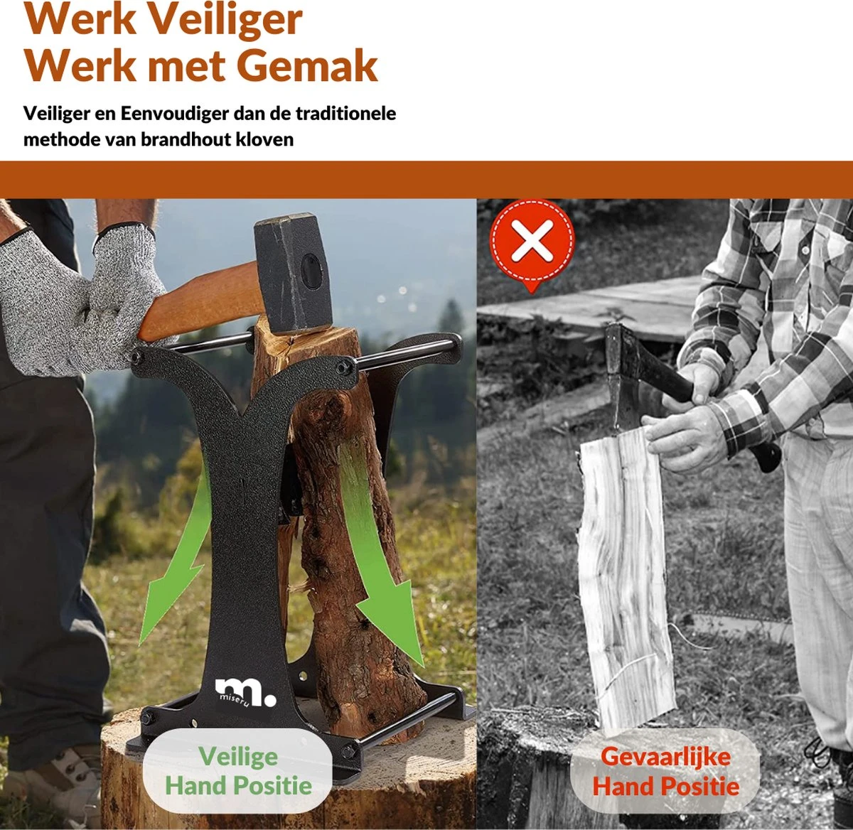 Miseru Houtklover – Zonder Bijl – No Axe – HANDMADE In Holland Houtsplijter – Houtkliever – Houtklover Voor Aanmaakhout – Ook Voor Stammen - Metaal 3 Miseru Houtklover – Zonder Bijl – No Axe – HANDMADE In Holland Houtsplijter – Houtkliever – Houtklover Voor Aanmaakhout – Ook Voor Stammen - Metaal - Afbeelding 3