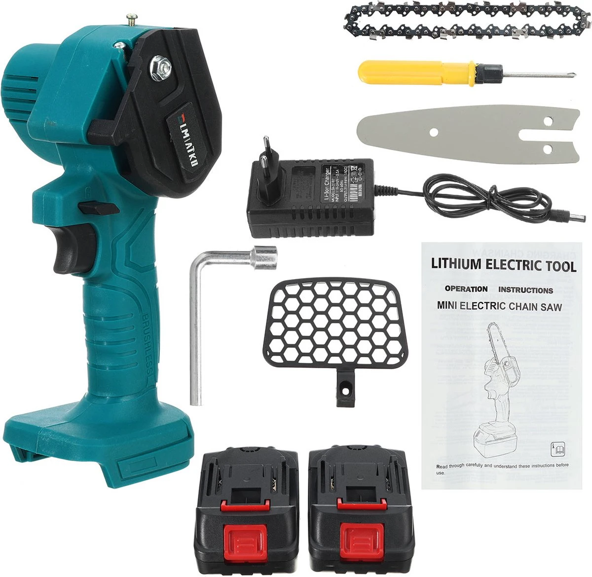 Merkloos Mini Accu Kettingzaag - 4 Inch Elektrische Boomzaag - Handkettingzaag - Met 2 Accu En 1 Oplader - Voor Tuinboom Ranch Bomen Snijden Hout- Blauw 4 Merkloos Mini Accu Kettingzaag - 4 Inch Elektrische Boomzaag - Handkettingzaag - Met 2 Accu En 1 Oplader - Voor Tuinboom Ranch Bomen Snijden Hout- Blauw - Afbeelding 4