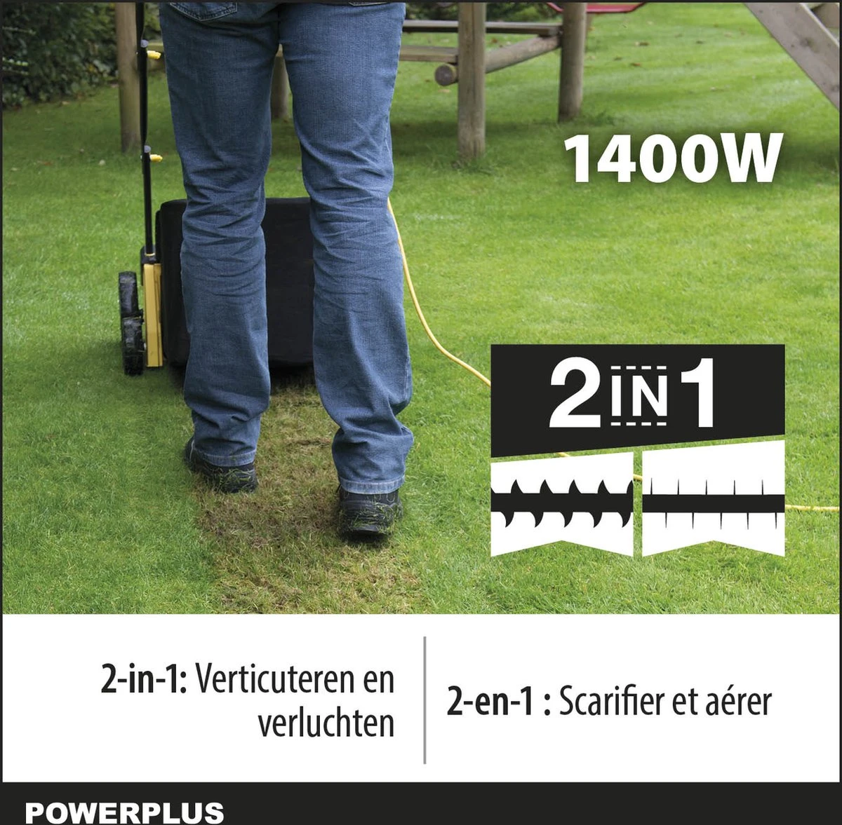 Powerplus POWXG7513 Elektrische Verticuteermachine - Mos Verwijderaar - 1400W - 320mm Maaibreedte - 45L Opvangbak - Incl. Gazonbeluchter/grasbeluchter 2 Powerplus POWXG7513 Elektrische Verticuteermachine - Mos Verwijderaar - 1400W - 320mm Maaibreedte - 45L Opvangbak - Incl. Gazonbeluchter/grasbeluchter - Afbeelding 2