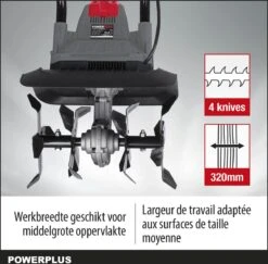 Powerplus POWEG7010 Tuinfrees - 1050W - Werkbreedte 320mm - Werkdiepte Max. 220mm - Incl. 4 Messen 10 Powerplus POWEG7010 Tuinfrees - 1050W - Werkbreedte 320mm - Werkdiepte Max. 220mm - Incl. 4 Messen -Tuingereedschaps Winkel 1200x1179 14