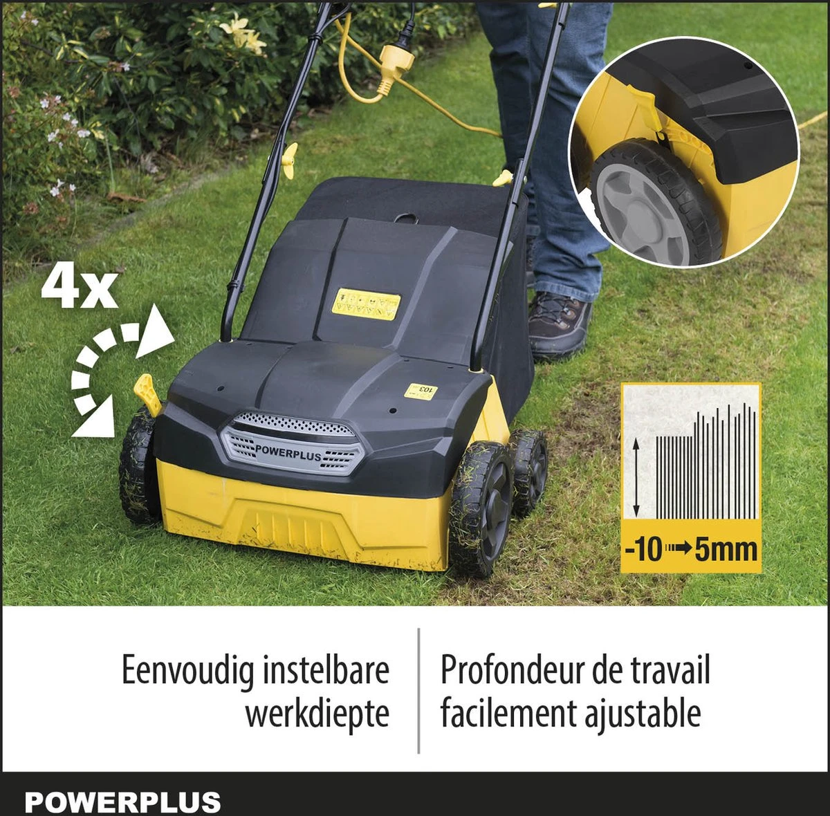 Powerplus POWXG7513 Elektrische Verticuteermachine - Mos Verwijderaar - 1400W - 320mm Maaibreedte - 45L Opvangbak - Incl. Gazonbeluchter/grasbeluchter 3 Powerplus POWXG7513 Elektrische Verticuteermachine - Mos Verwijderaar - 1400W - 320mm Maaibreedte - 45L Opvangbak - Incl. Gazonbeluchter/grasbeluchter - Afbeelding 3