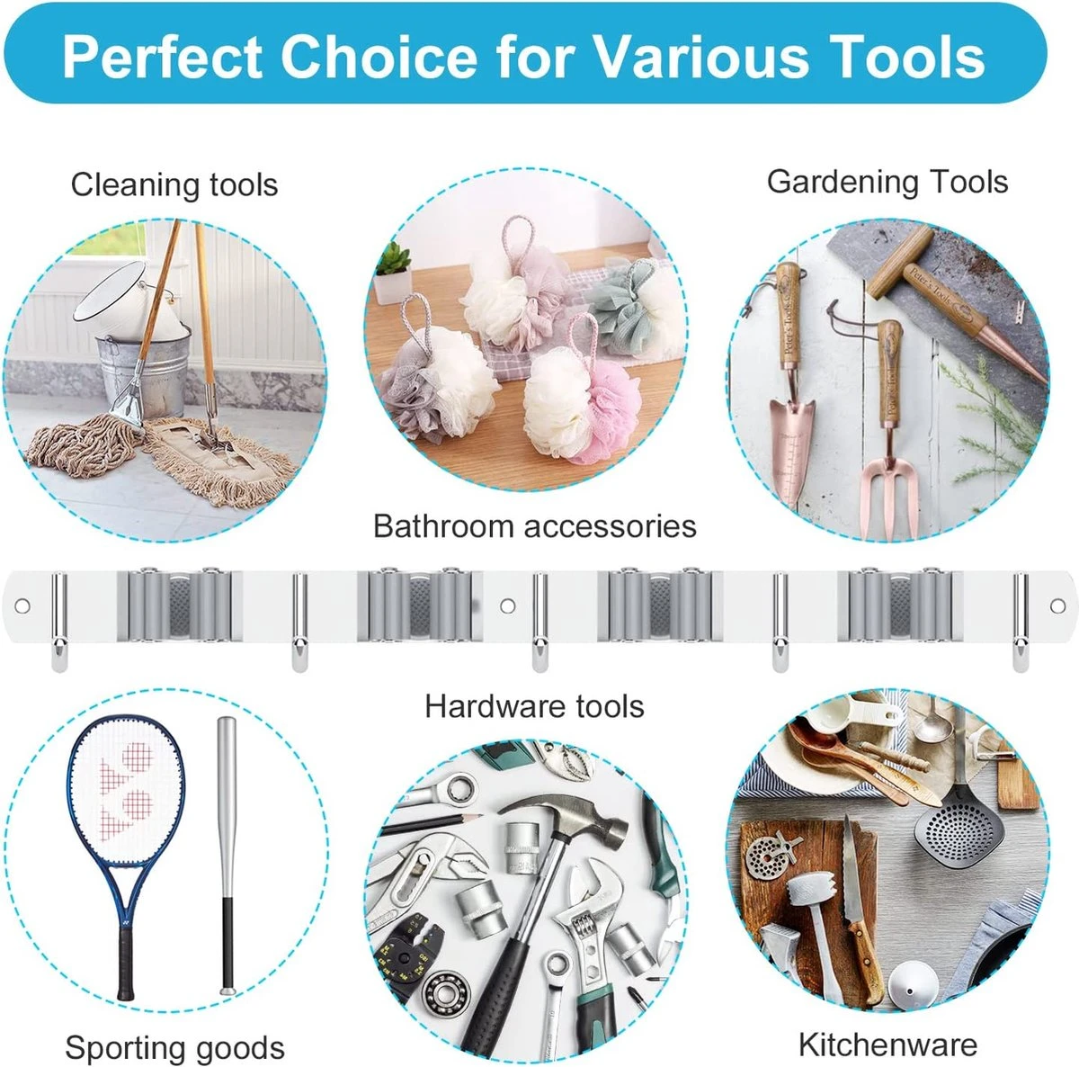 BOTC Bezemhouder - 5 Houders 6 Haken Bezem Ophangsysteem - Zeflklevend - Opbergsysteem - Ophanghaken - Tuingereedschap - Gereedschap Opbergen 6 BOTC Bezemhouder - 5 Houders 6 Haken Bezem Ophangsysteem - Zeflklevend - Opbergsysteem - Ophanghaken - Tuingereedschap - Gereedschap Opbergen - Afbeelding 6