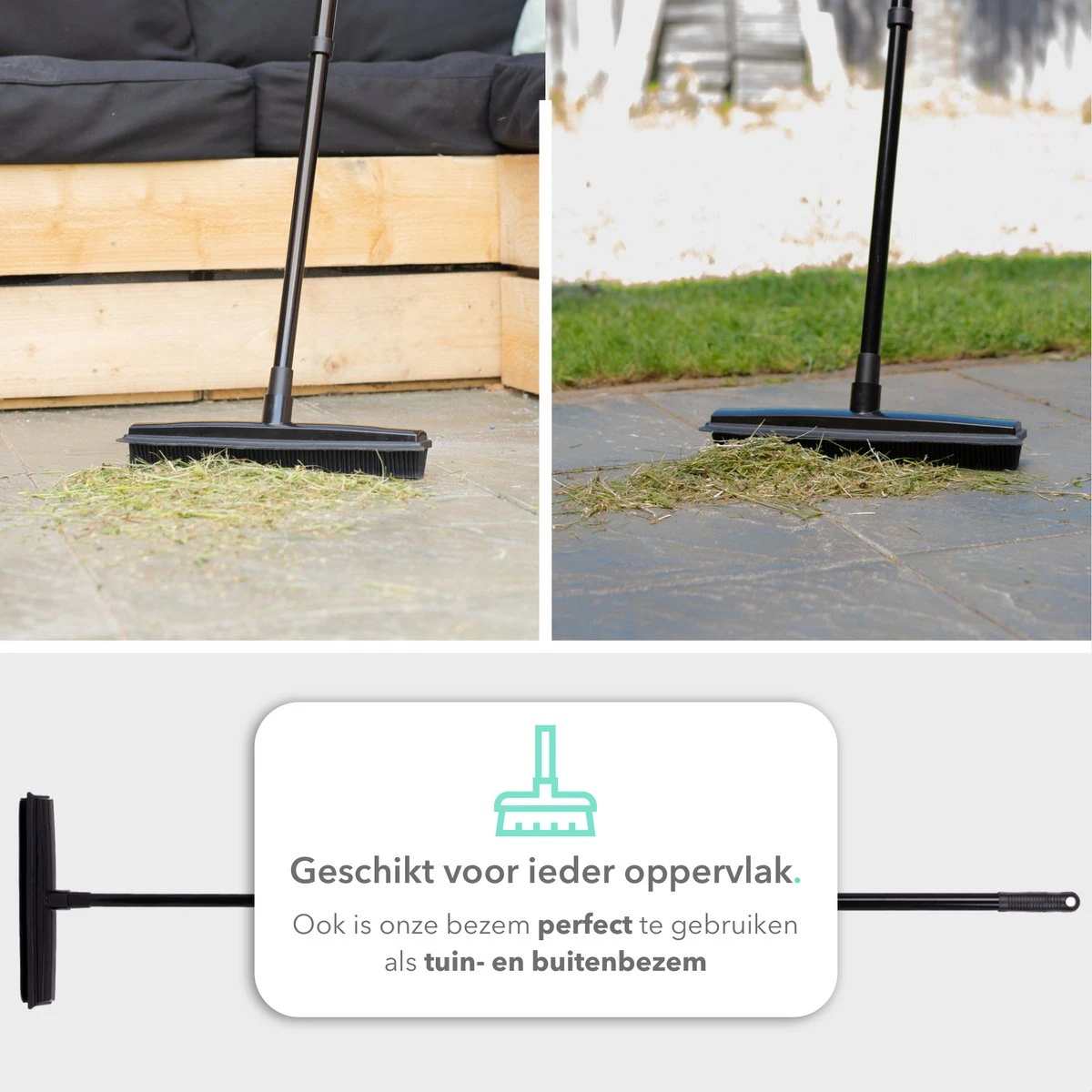 CLEANLY® Rubberen Bezem Met Vloerwisser - Kappersbezem - Zachte Bezem Binnen & Buiten - Vloertrekker Met Steel - 68-150 Cm 7 CLEANLY® Rubberen Bezem Met Vloerwisser - Kappersbezem - Zachte Bezem Binnen & Buiten - Vloertrekker Met Steel - 68-150 Cm - Afbeelding 7