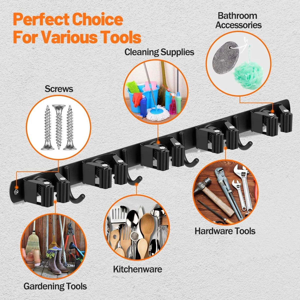 BOTC Bezemhouder - 5 Houders 6 Haken - Gereedschapshouder - Zeflklevend - Bezem Ophangsysteem - Ophanghaken - Tuingereedschap 2 BOTC Bezemhouder - 5 Houders 6 Haken - Gereedschapshouder - Zeflklevend - Bezem Ophangsysteem - Ophanghaken - Tuingereedschap - Afbeelding 2