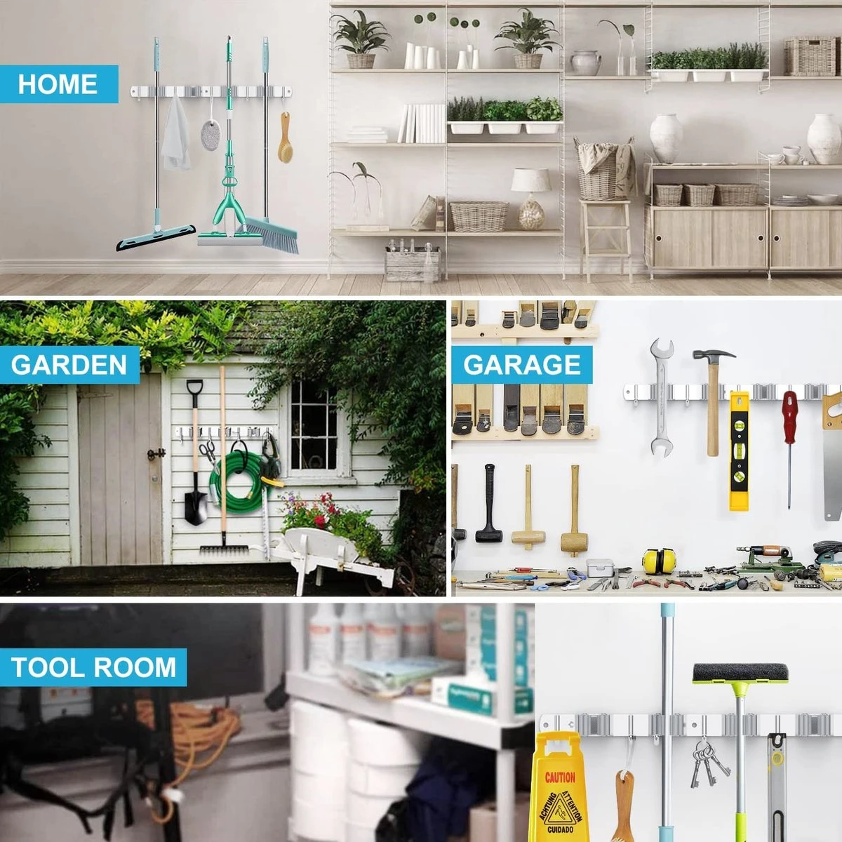 BOTC Bezemhouder - 5 Houders 6 Haken Bezem Ophangsysteem - Zeflklevend - Opbergsysteem - Ophanghaken - Tuingereedschap - Gereedschap Opbergen 4 BOTC Bezemhouder - 5 Houders 6 Haken Bezem Ophangsysteem - Zeflklevend - Opbergsysteem - Ophanghaken - Tuingereedschap - Gereedschap Opbergen - Afbeelding 4