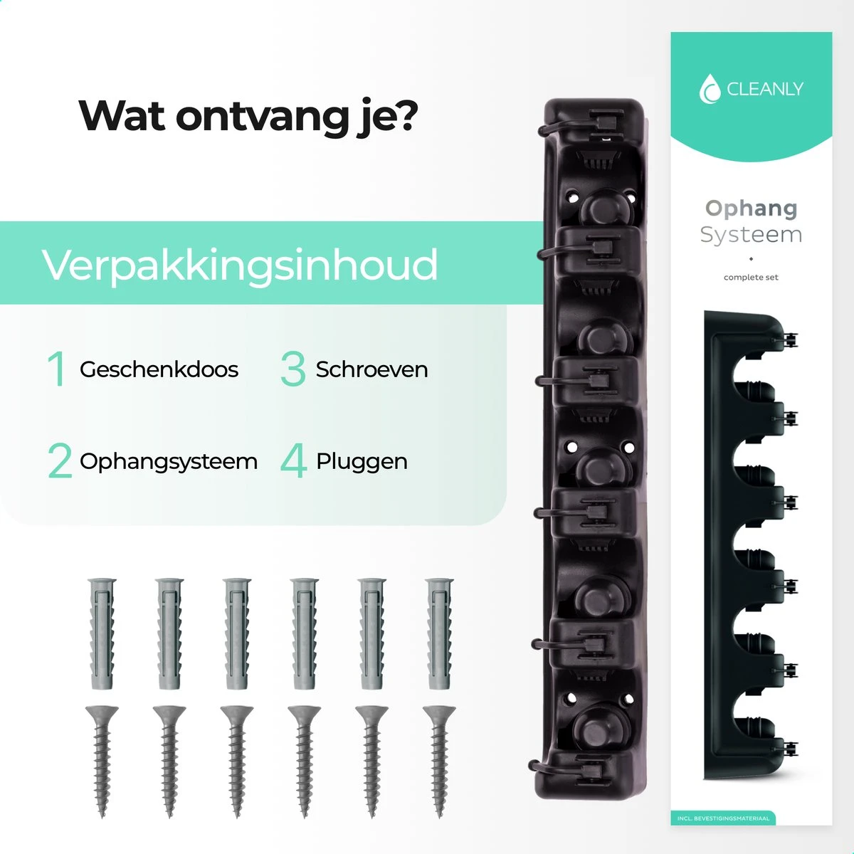 CLEANLY® Bezemhouder - Ophangsysteem Voor Tuingereedschap - Bezem Ophangsysteem - Gereedschapshouder Met Ophanghaken - ABS 3 CLEANLY® Bezemhouder - Ophangsysteem Voor Tuingereedschap - Bezem Ophangsysteem - Gereedschapshouder Met Ophanghaken - ABS - Afbeelding 3