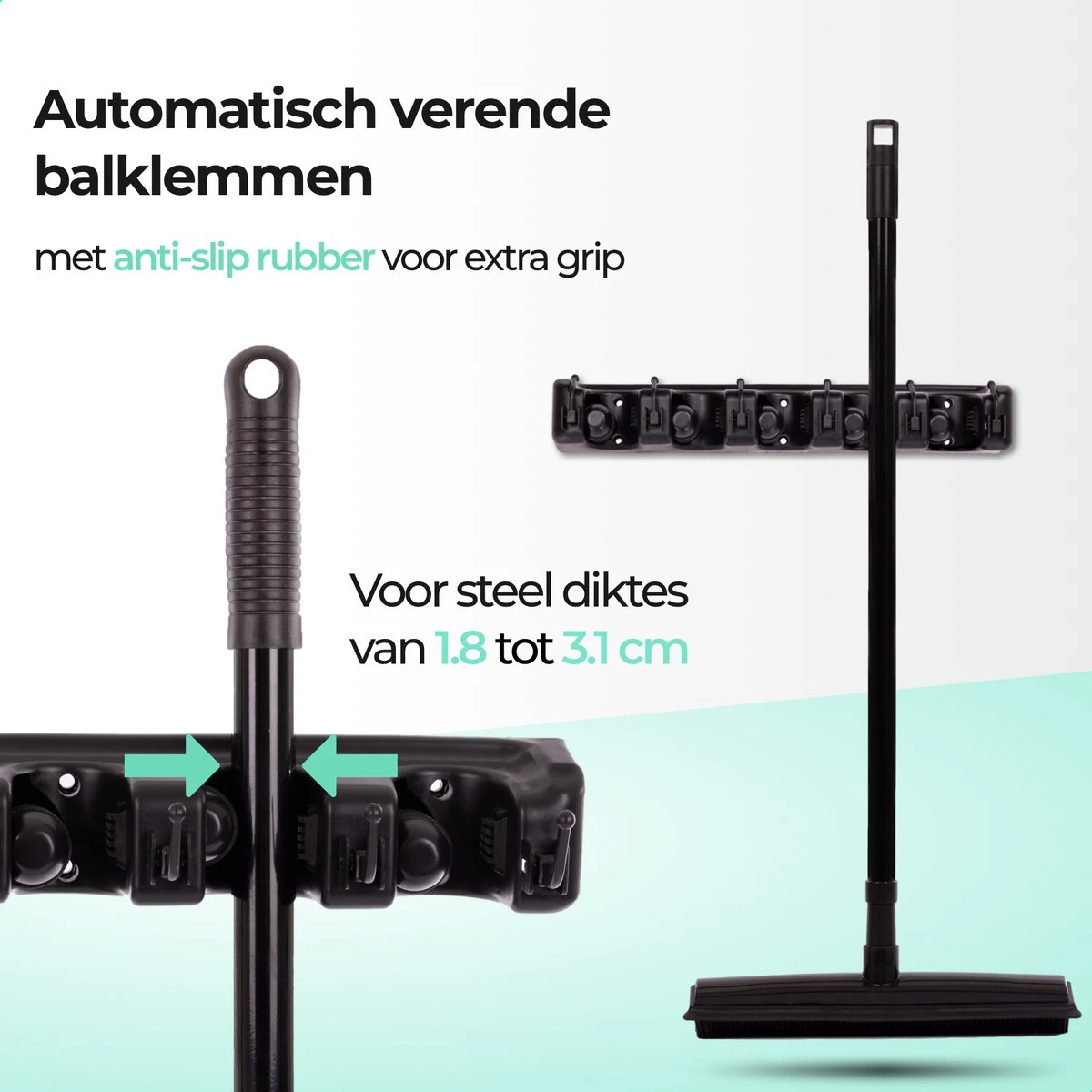 CLEANLY® Bezemhouder - Ophangsysteem Voor Tuingereedschap - Bezem Ophangsysteem - Gereedschapshouder Met Ophanghaken - ABS 6 CLEANLY® Bezemhouder - Ophangsysteem Voor Tuingereedschap - Bezem Ophangsysteem - Gereedschapshouder Met Ophanghaken - ABS - Afbeelding 6