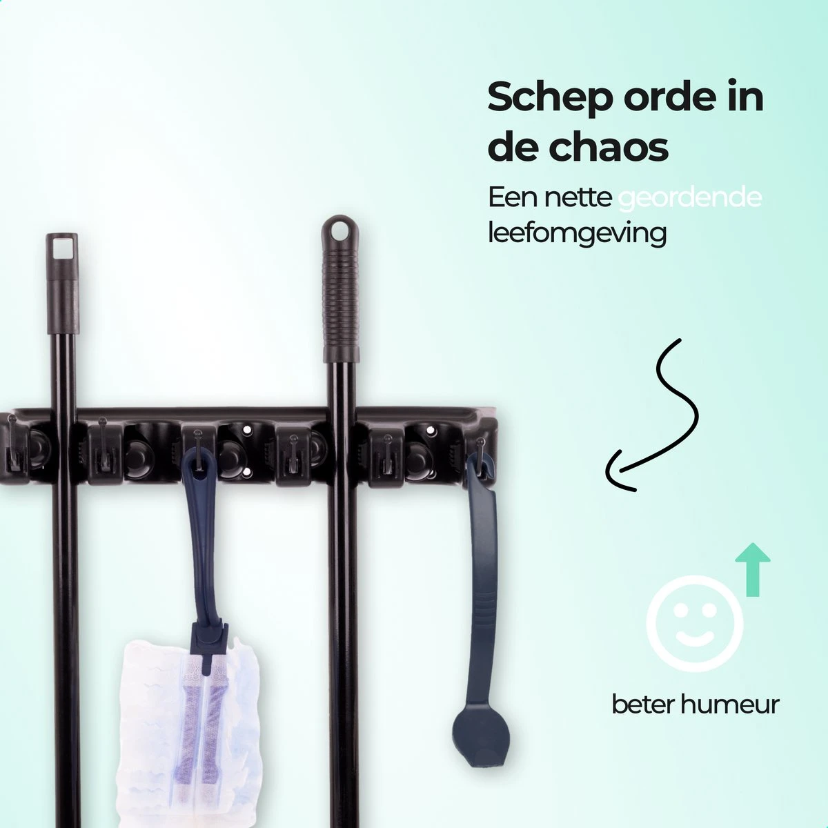 CLEANLY® Bezemhouder - Ophangsysteem Voor Tuingereedschap - Bezem Ophangsysteem - Gereedschapshouder Met Ophanghaken - ABS 8 CLEANLY® Bezemhouder - Ophangsysteem Voor Tuingereedschap - Bezem Ophangsysteem - Gereedschapshouder Met Ophanghaken - ABS - Afbeelding 8