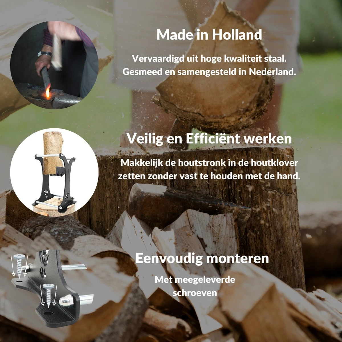 Miseru Houtklover – Zonder Bijl – No Axe – HANDMADE In Holland Houtsplijter – Houtkliever – Houtklover Voor Aanmaakhout – Ook Voor Stammen - Metaal 4 Miseru Houtklover – Zonder Bijl – No Axe – HANDMADE In Holland Houtsplijter – Houtkliever – Houtklover Voor Aanmaakhout – Ook Voor Stammen - Metaal - Afbeelding 4