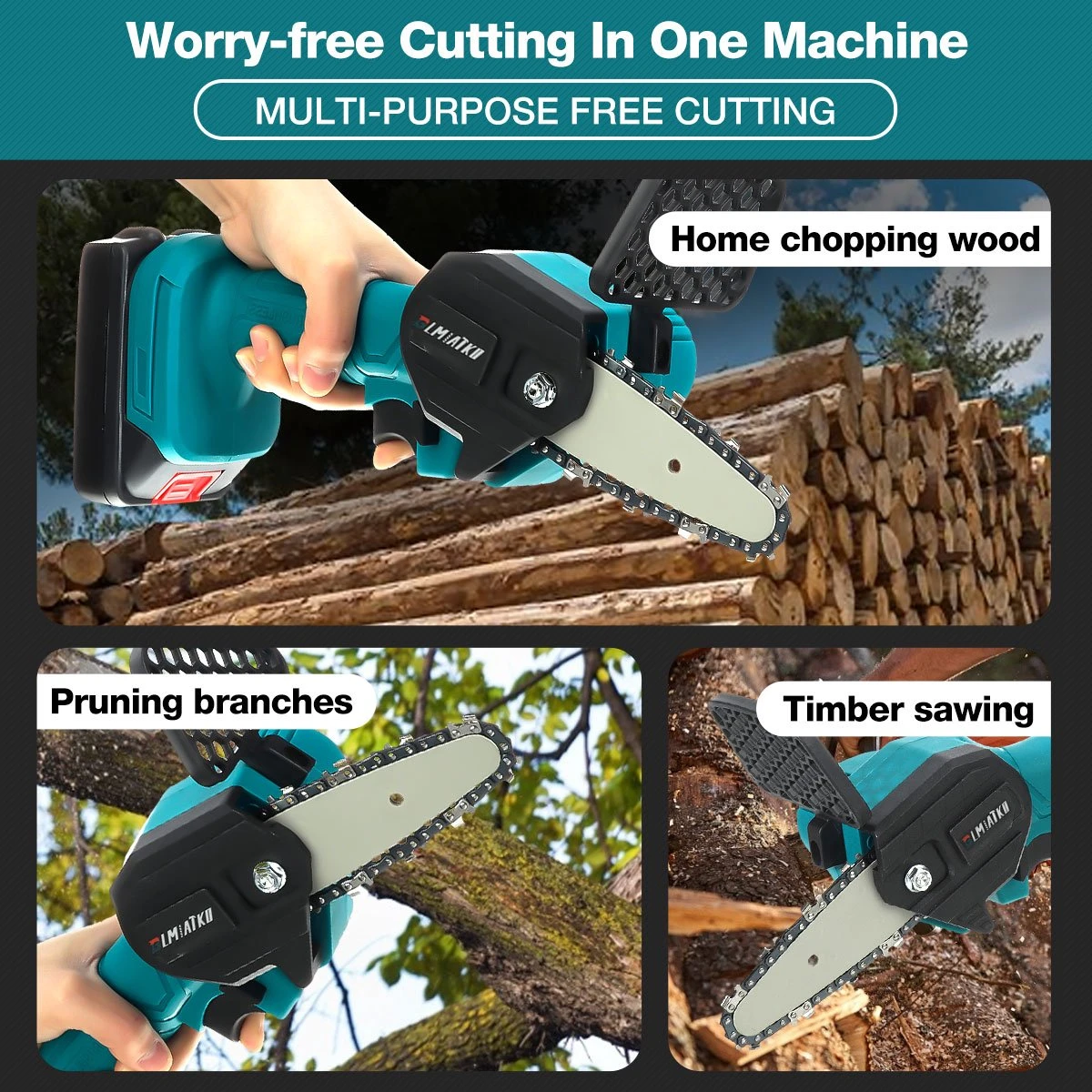 Merkloos Mini Accu Kettingzaag - 4 Inch Elektrische Boomzaag - Handkettingzaag - Met 2 Accu En 1 Oplader - Voor Tuinboom Ranch Bomen Snijden Hout- Blauw 16 Merkloos Mini Accu Kettingzaag - 4 Inch Elektrische Boomzaag - Handkettingzaag - Met 2 Accu En 1 Oplader - Voor Tuinboom Ranch Bomen Snijden Hout- Blauw - Afbeelding 16