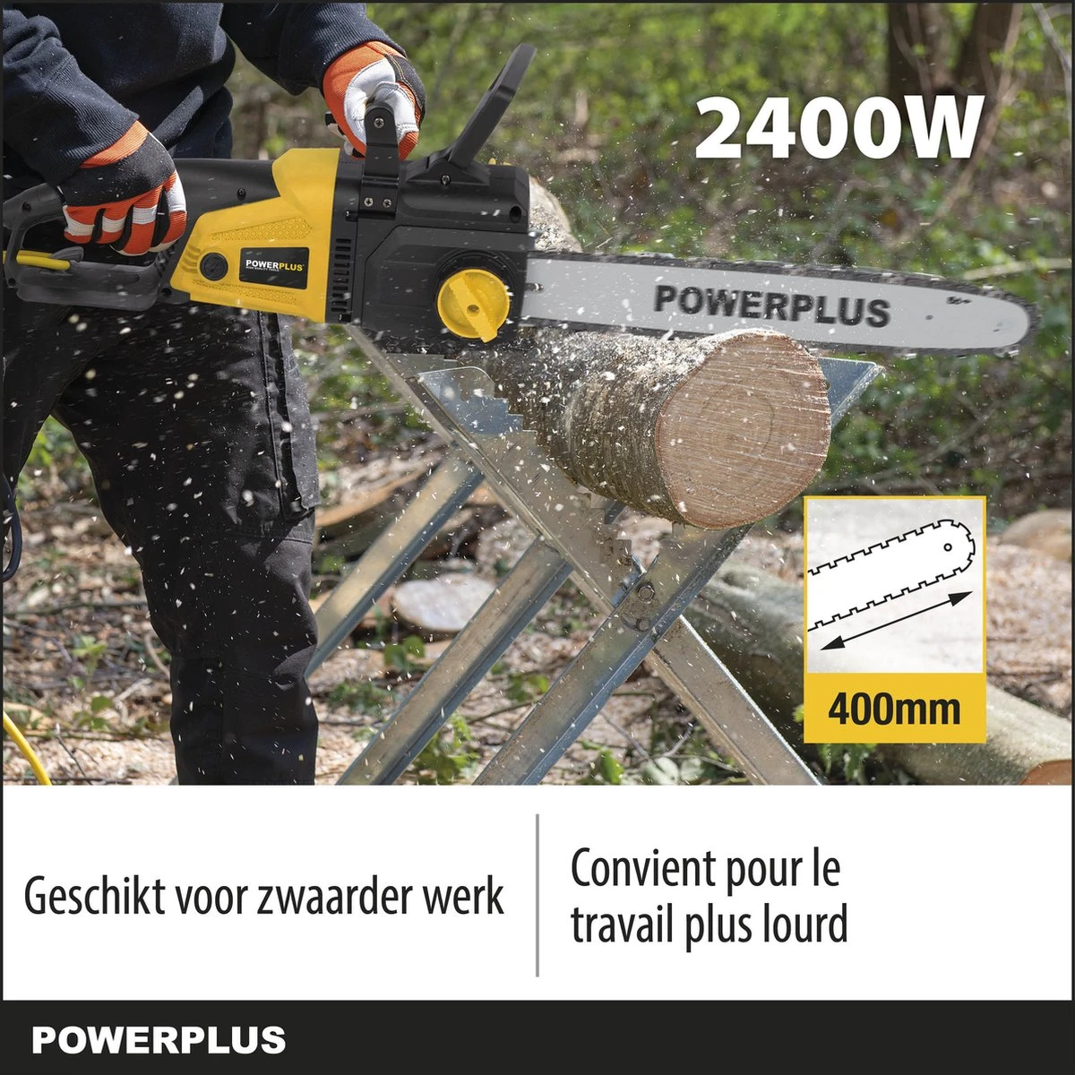 Powerplus POWXG1009 Elektrische Kettingzaag - 2400W - Zwaardlengte 400mm - Automatische Kettingsmering - Incl. 1x Ketting En 1x Zwaard 3 Powerplus POWXG1009 Elektrische Kettingzaag - 2400W - Zwaardlengte 400mm - Automatische Kettingsmering - Incl. 1x Ketting En 1x Zwaard - Afbeelding 3