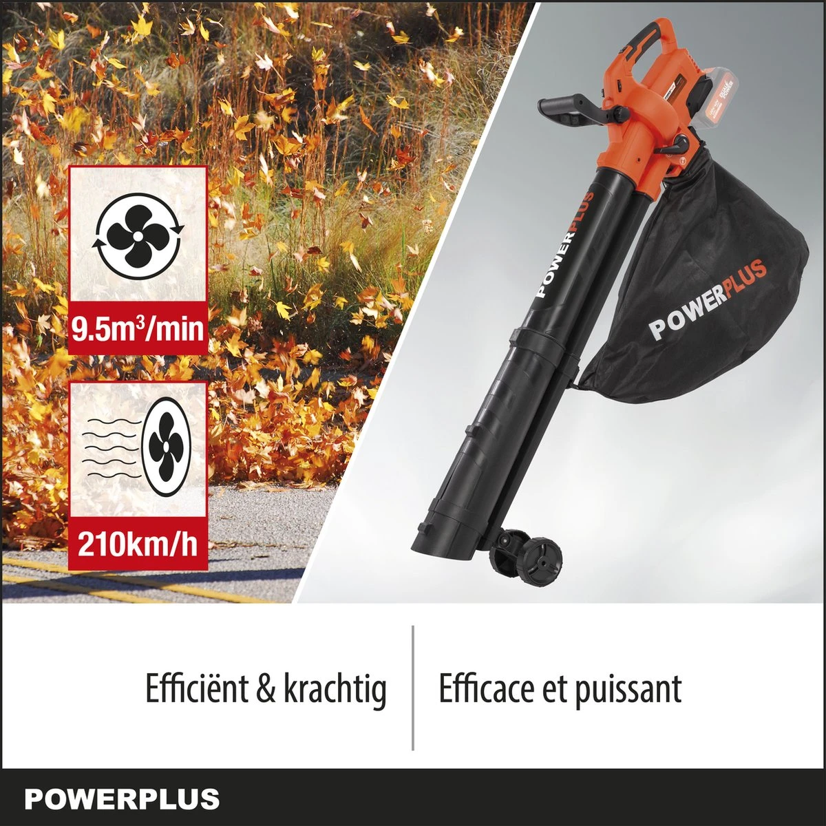 Powerplus Dual Power POWDPG75270 Bladblazer - Bladzuiger En -versnipperaar - Brushless - Blazen - Zuigen - Versnipperen - Excl. Accu En Lader - Incl. Opvangzak 45L 3 Powerplus Dual Power POWDPG75270 Bladblazer - Bladzuiger En -versnipperaar - Brushless - Blazen - Zuigen - Versnipperen - Excl. Accu En Lader - Incl. Opvangzak 45L - Afbeelding 3