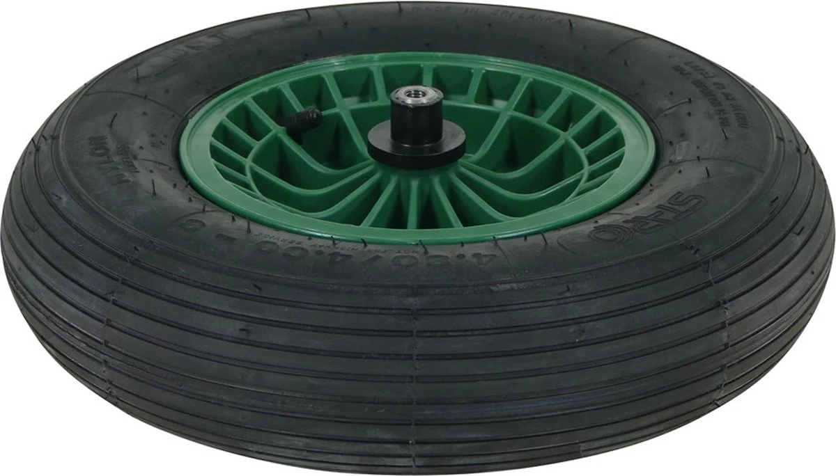 FORT 2PLy Kruiwagenwiel 400x100mm, Kunststof Velg, Kleur Groen, Luchtband 2 FORT 2PLy Kruiwagenwiel 400x100mm, Kunststof Velg, Kleur Groen, Luchtband - Afbeelding 2
