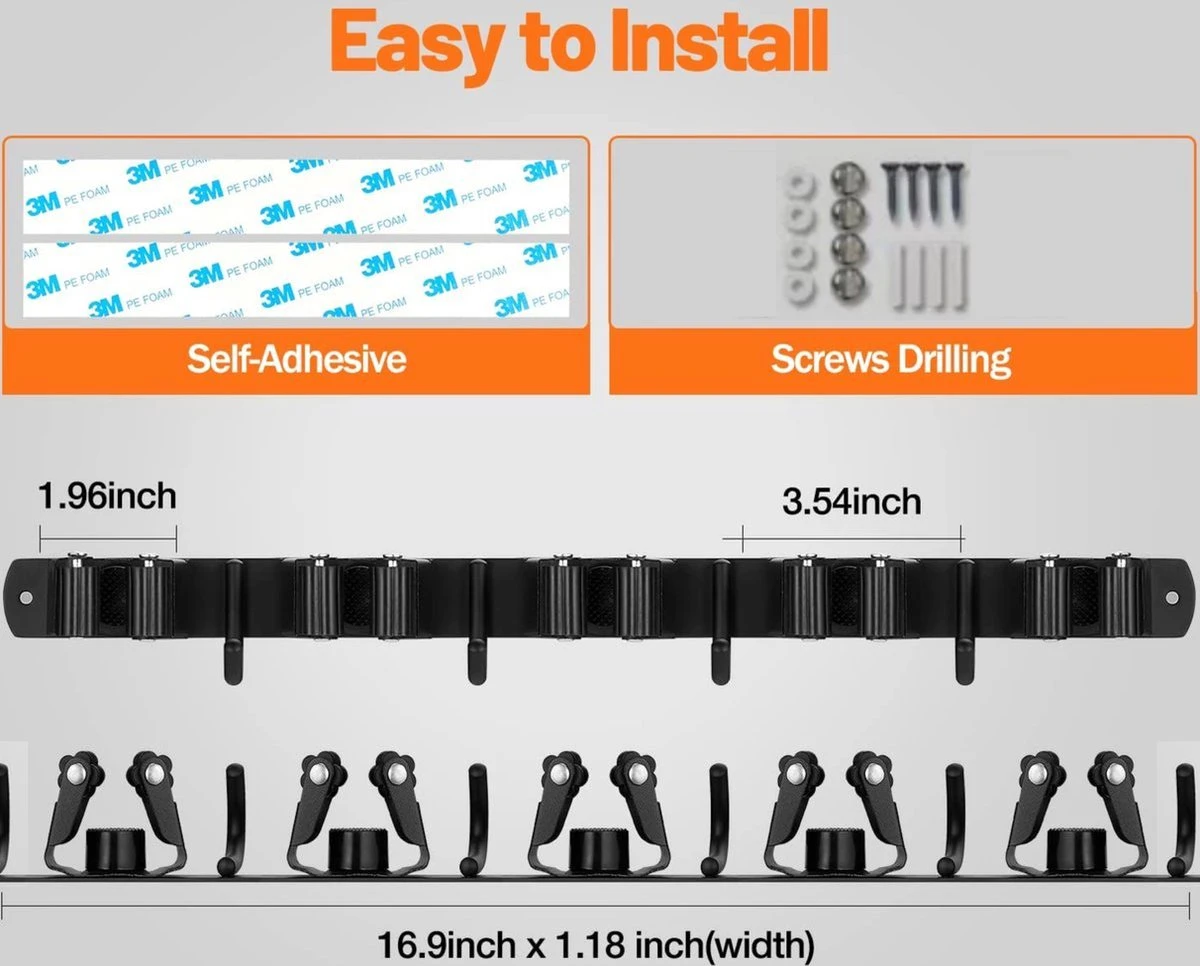 BOTC Bezemhouder - 5 Houders 6 Haken - Gereedschapshouder - Zeflklevend - Bezem Ophangsysteem - Ophanghaken - Tuingereedschap 7 BOTC Bezemhouder - 5 Houders 6 Haken - Gereedschapshouder - Zeflklevend - Bezem Ophangsysteem - Ophanghaken - Tuingereedschap - Afbeelding 7