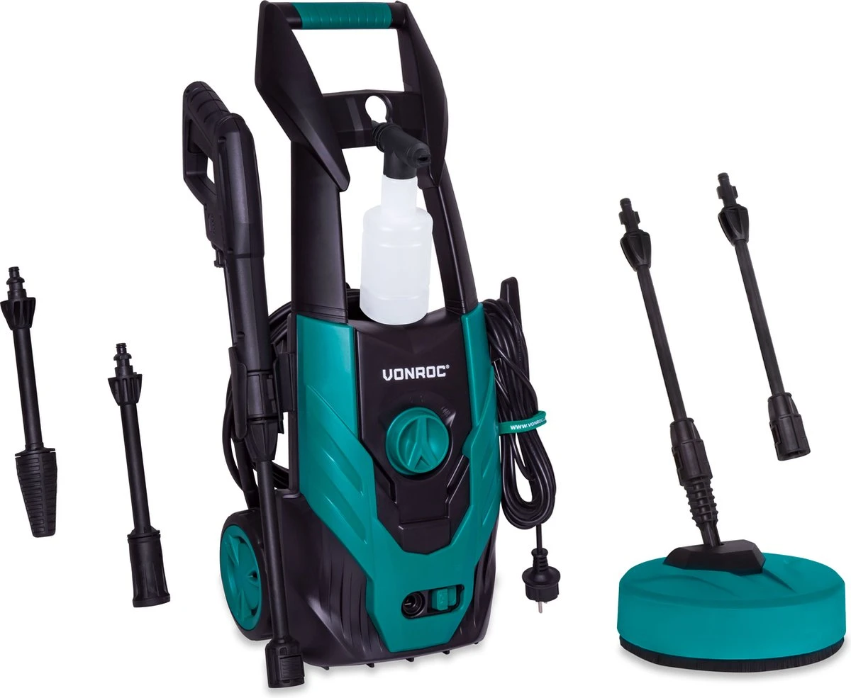 VONROC Hogedrukreiniger V14-2 - 1400W – 110 Bar – 390 L/h – Incl. 5m Slang, Reinigingsmiddelen Flesje, Terrasreiniger En Meer 1 VONROC Hogedrukreiniger V14-2 - 1400W – 110 Bar – 390 L/h – Incl. 5m Slang, Reinigingsmiddelen Flesje, Terrasreiniger En Meer