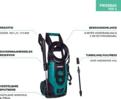 VONROC Hogedrukreiniger V22-1 2200W – 170 Bar – 450 L/h – Incl. 8m Slang, Reinigingsmiddelen Tank, Spuitstukken En Accessoires 10 VONROC Hogedrukreiniger V22-1 2200W – 170 Bar – 450 L/h – Incl. 8m Slang, Reinigingsmiddelen Tank, Spuitstukken En Accessoires -Tuingereedschaps Winkel 1200x986