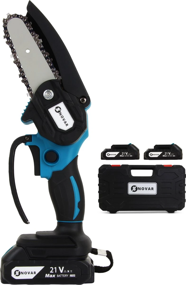 NovarGarden® Mini Kettingzaag NG1 - Met 2x Accu - Takkenzaag - Snoeizaag - Electrisch - Handzaag - Boomzaag - 21V 1 NovarGarden® Mini Kettingzaag NG1 - Met 2x Accu - Takkenzaag - Snoeizaag - Electrisch - Handzaag - Boomzaag - 21V
