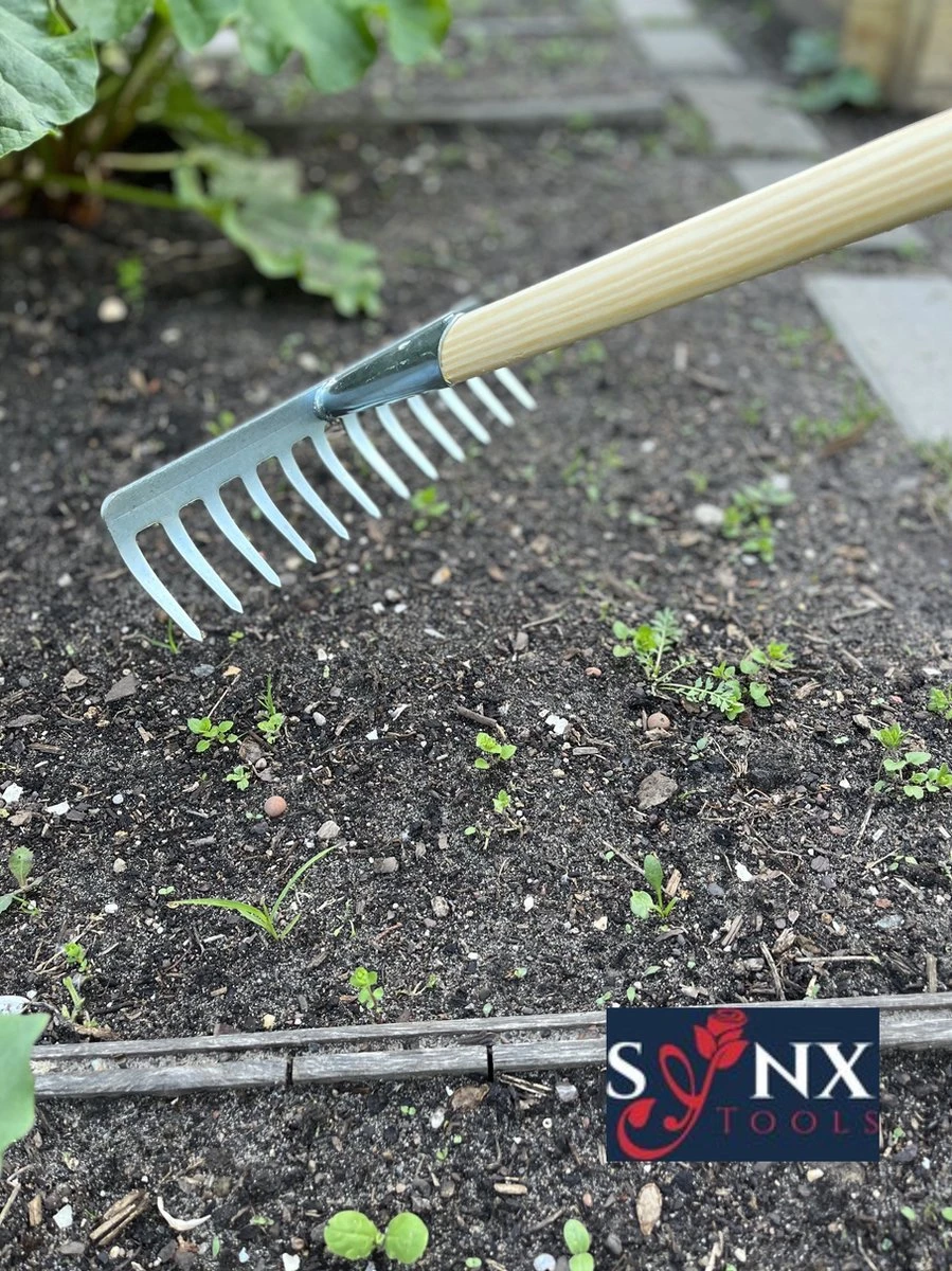 Synx Tools Tuinhark 12 Tanden Verzinkt Hark - Harken - Bladharken - Bodembewerkers - Onkruidverwijderaar - Tuinartikelen - Compleet Incl. 160cm Steel