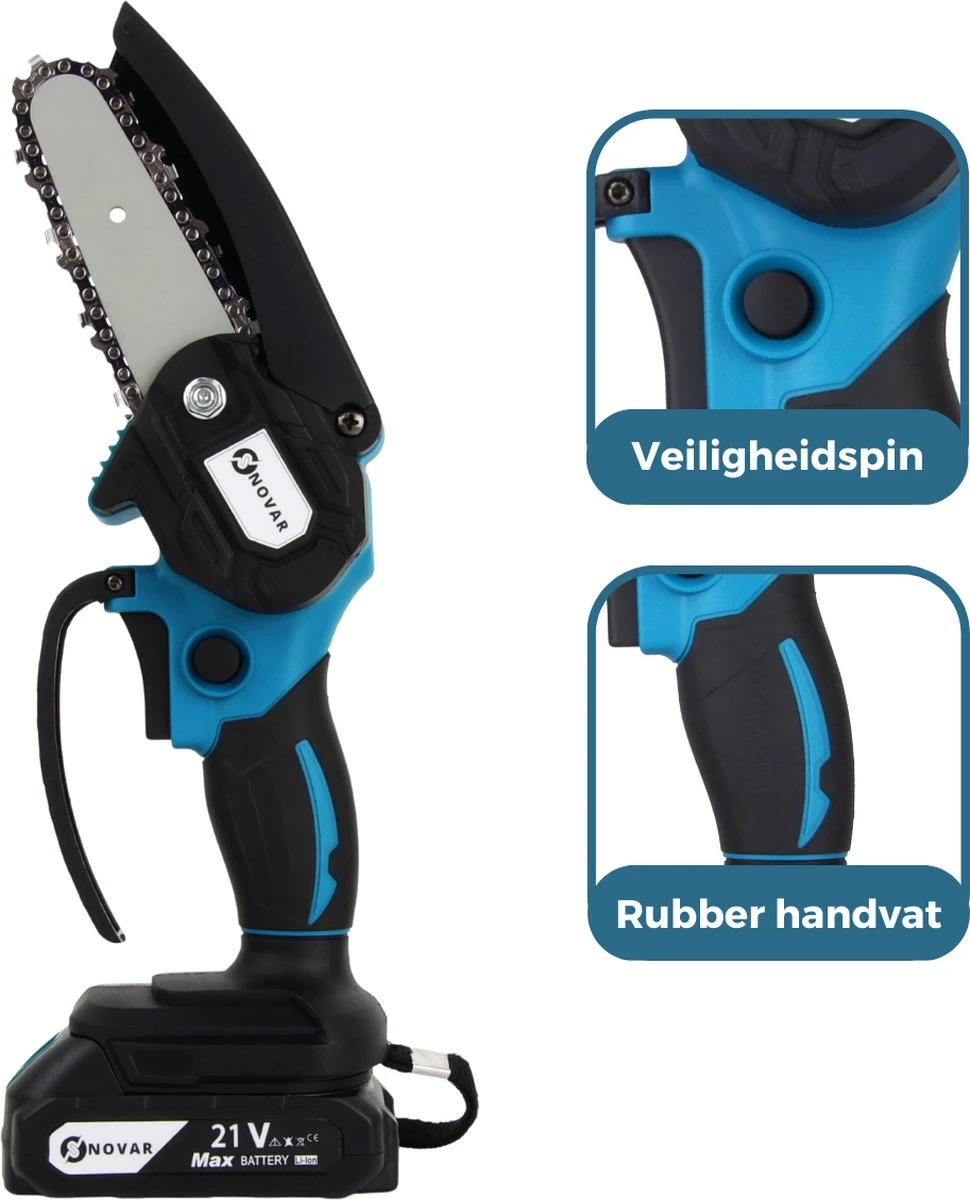 NovarGarden® Mini Kettingzaag NG1 - Met 2x Accu - Takkenzaag - Snoeizaag - Electrisch - Handzaag - Boomzaag - 21V 9 NovarGarden® Mini Kettingzaag NG1 - Met 2x Accu - Takkenzaag - Snoeizaag - Electrisch - Handzaag - Boomzaag - 21V - Afbeelding 9
