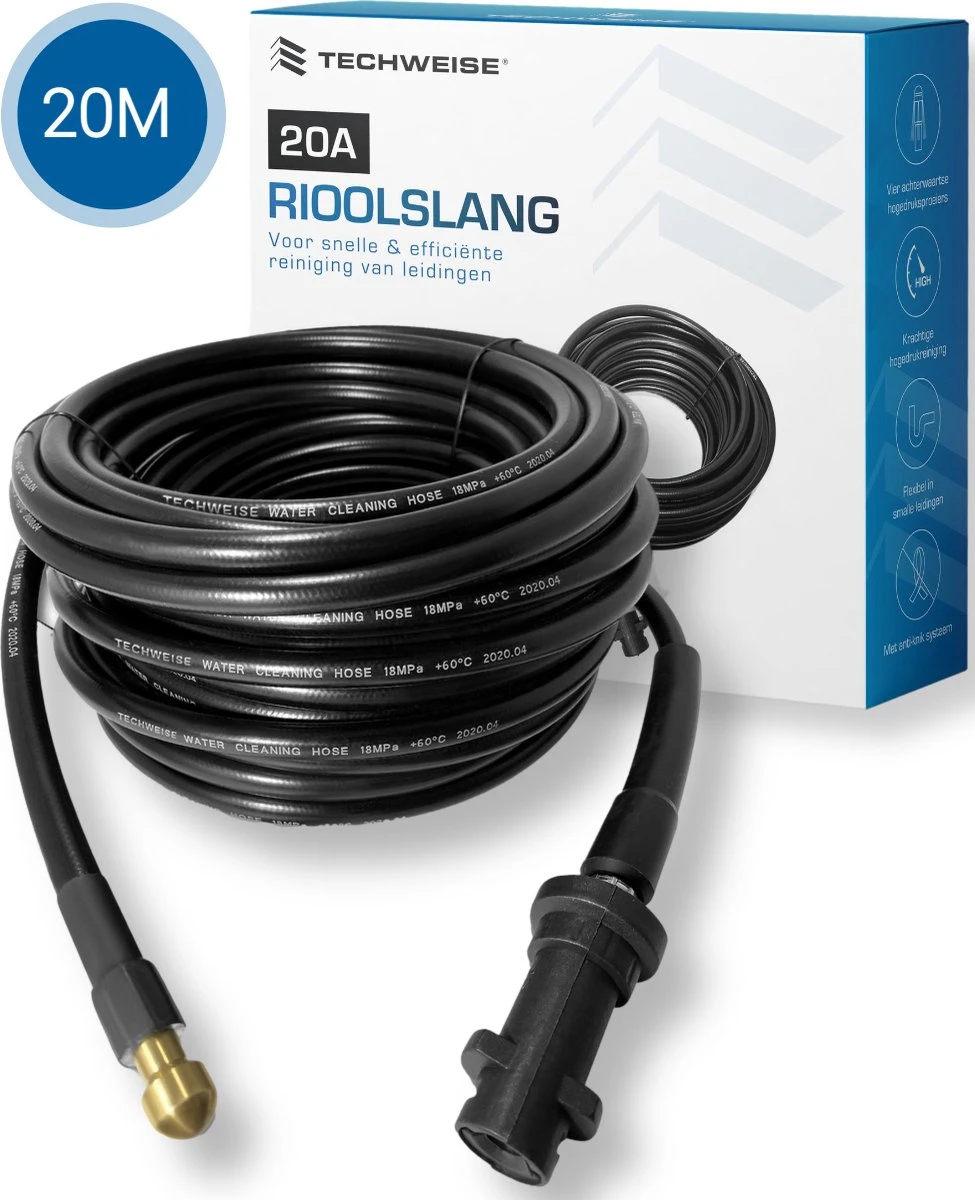 Techweise - Rioolslang Voor Kärcher K2 T/m K7 - 20M - Met 4 Achterwaartse Hogedruksproeiers 1 Techweise - Rioolslang Voor Kärcher K2 T/m K7 - 20M - Met 4 Achterwaartse Hogedruksproeiers