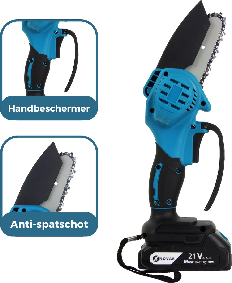 NovarGarden® Mini Kettingzaag NG1 - Met 2x Accu - Takkenzaag - Snoeizaag - Electrisch - Handzaag - Boomzaag - 21V 12 NovarGarden® Mini Kettingzaag NG1 - Met 2x Accu - Takkenzaag - Snoeizaag - Electrisch - Handzaag - Boomzaag - 21V - Afbeelding 12